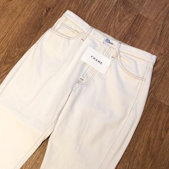 Frame Denim White with Gold Stitching True Straight Leg Jeans Size 29 - Picture 1 of 13